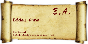 Bóday Anna névjegykártya